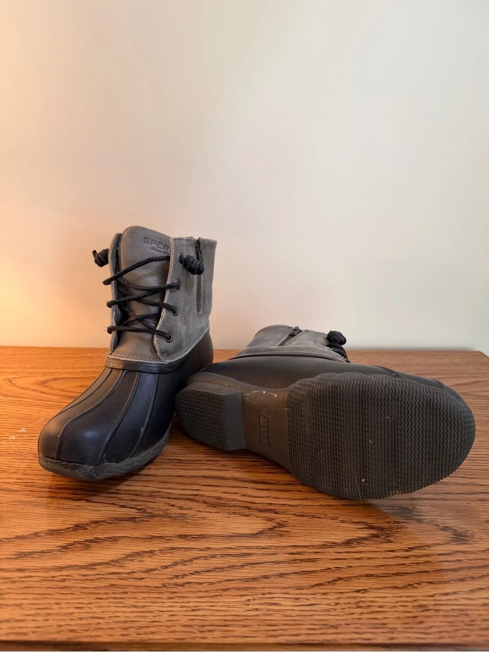 Women’s Sperry Grey and Black Duck Boots
